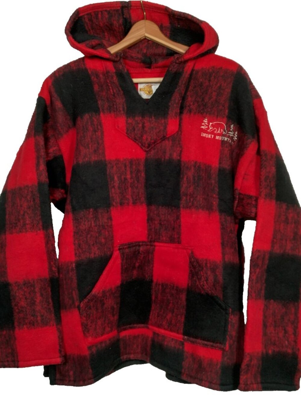 Earth Ragz Smoky Mountains Jacket Medium Buffalo Plaid Red Black Fleece Hooded